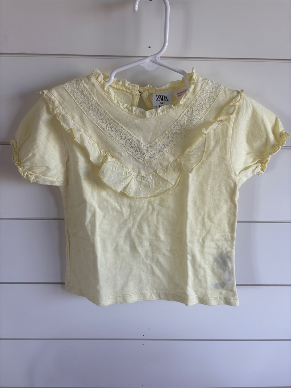ZARA Pale Yellow Ruffle Lace Short Sleeve Top - Kids